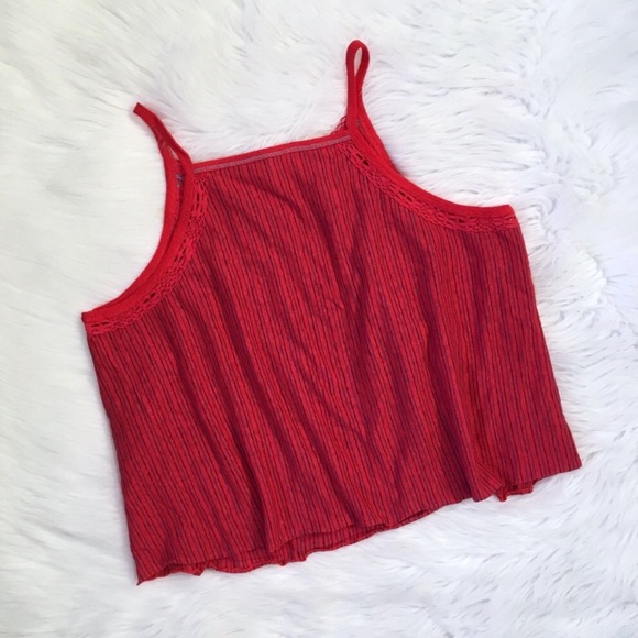 Free People Tops - Free People Red Blue Striped Linen Tank Top Shirt